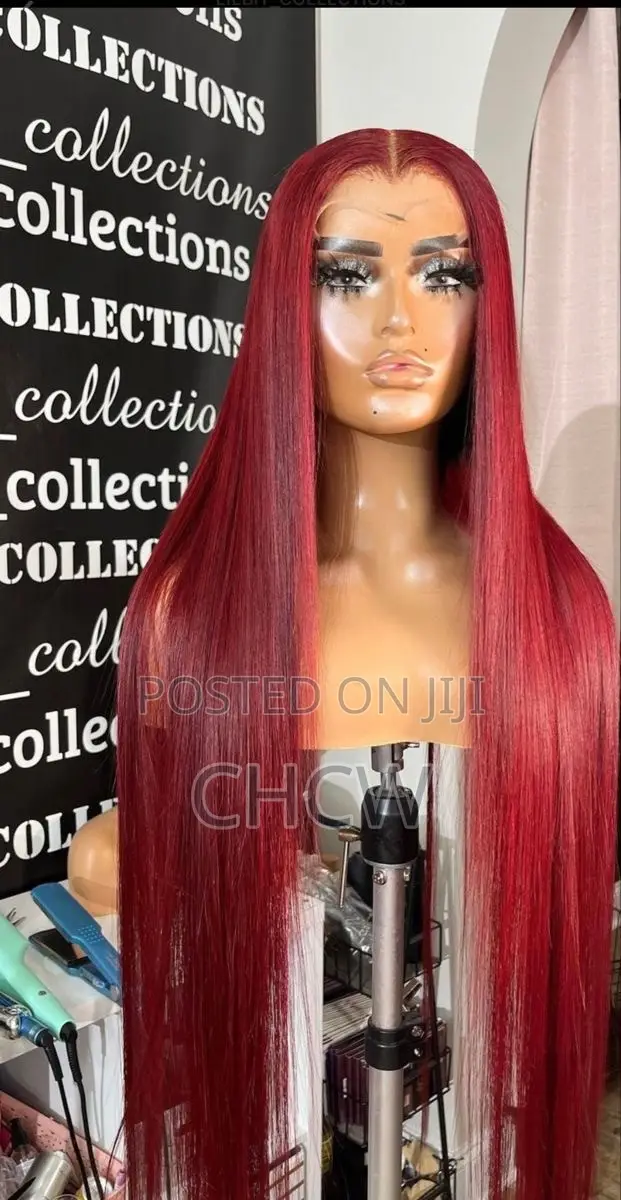 Slicky New 30 Inches Long Sleek Burgundy Wig With a Kim K Closure