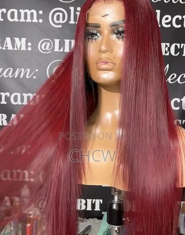 Slicky New 30 Inches Long Sleek Burgundy Wig With a Kim K Closure