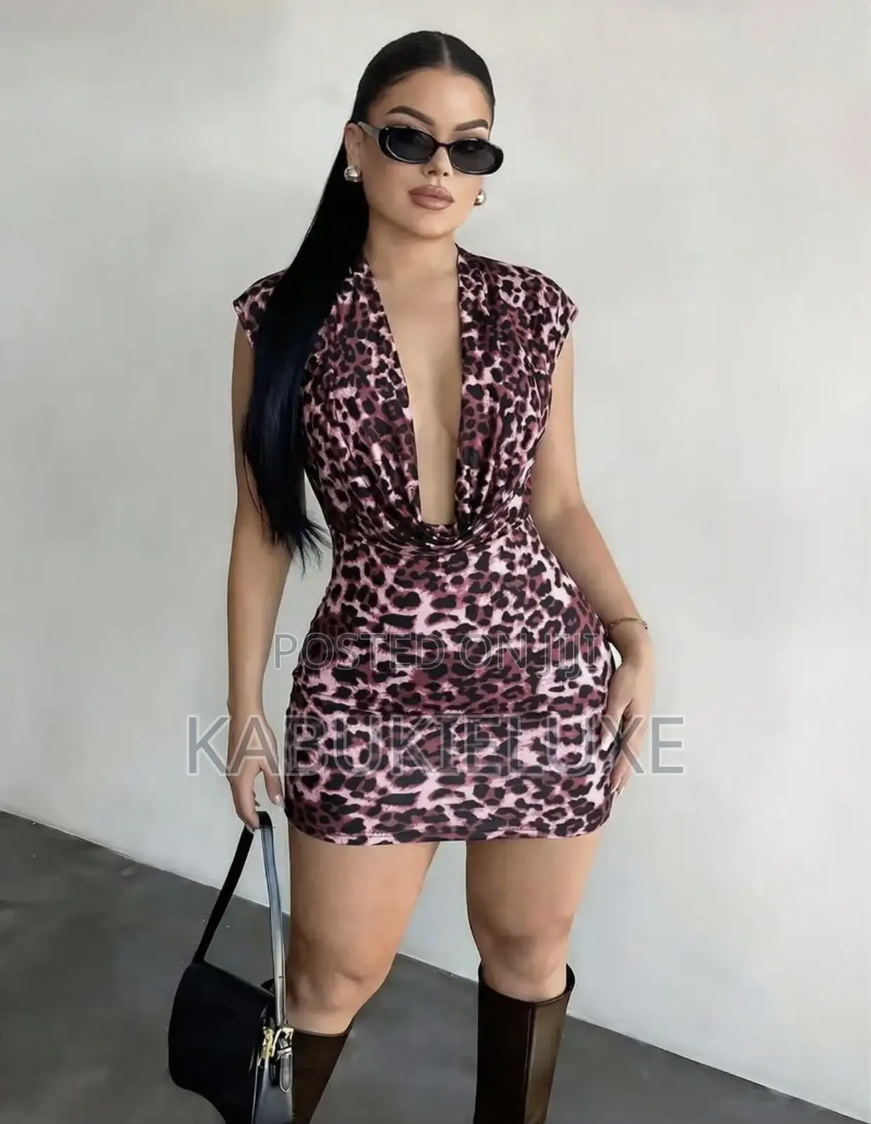 Burgundy Leopard Print Mini Dress