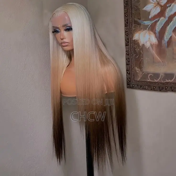 New 30 Inches Longl Blonde and Brown Ombré Wig With a Kim K Closure
