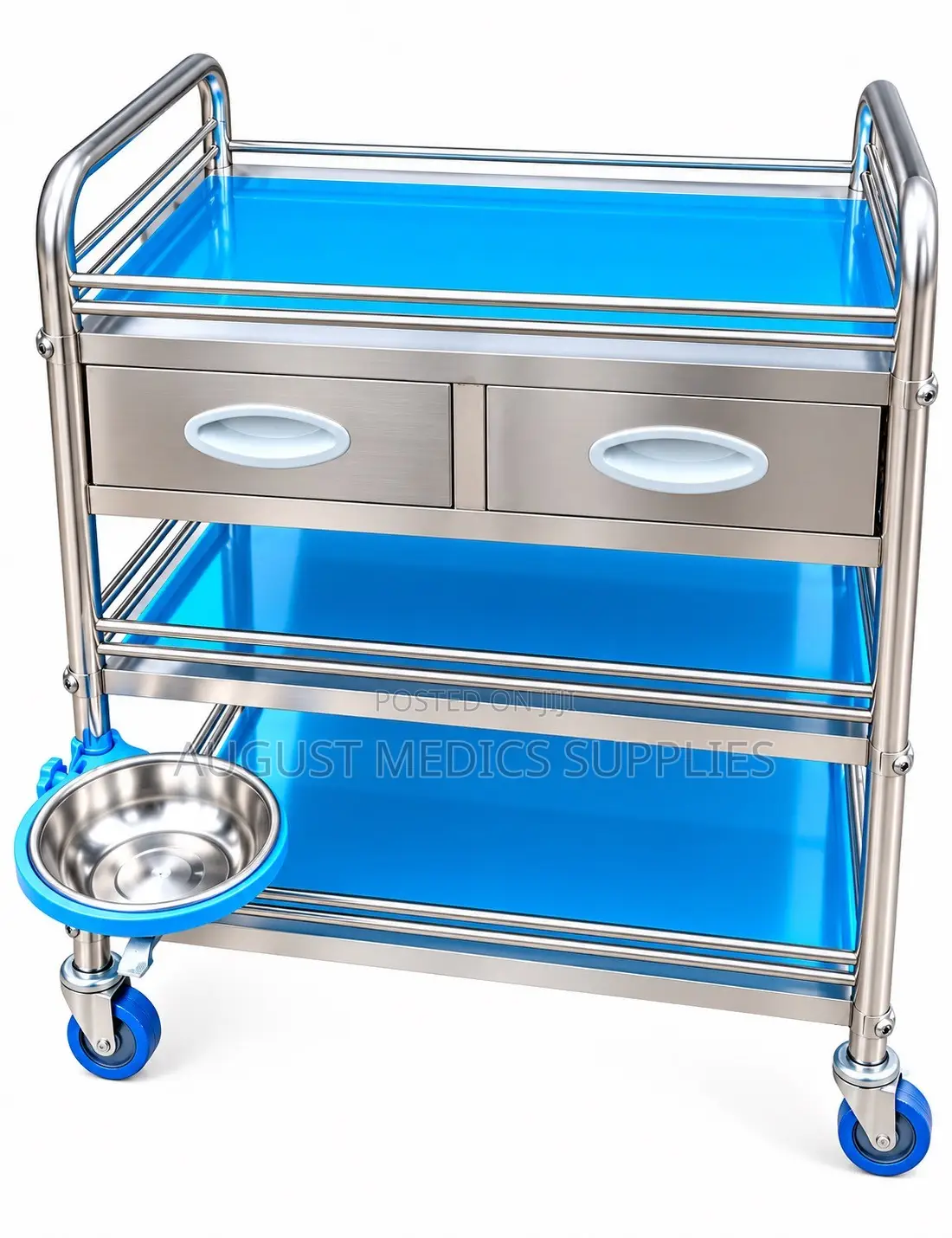 Stainless Steel Medical Trolley With Two Drawers