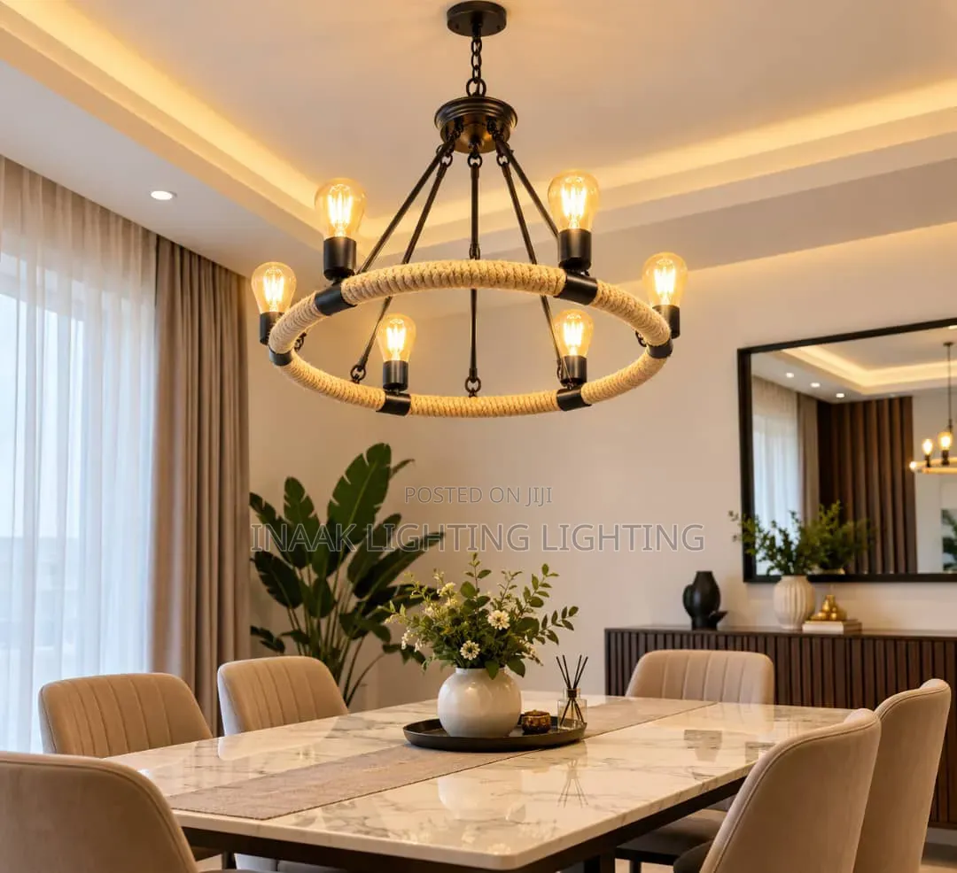 6-Lights Rope Round Wagon Wheel Chandelier