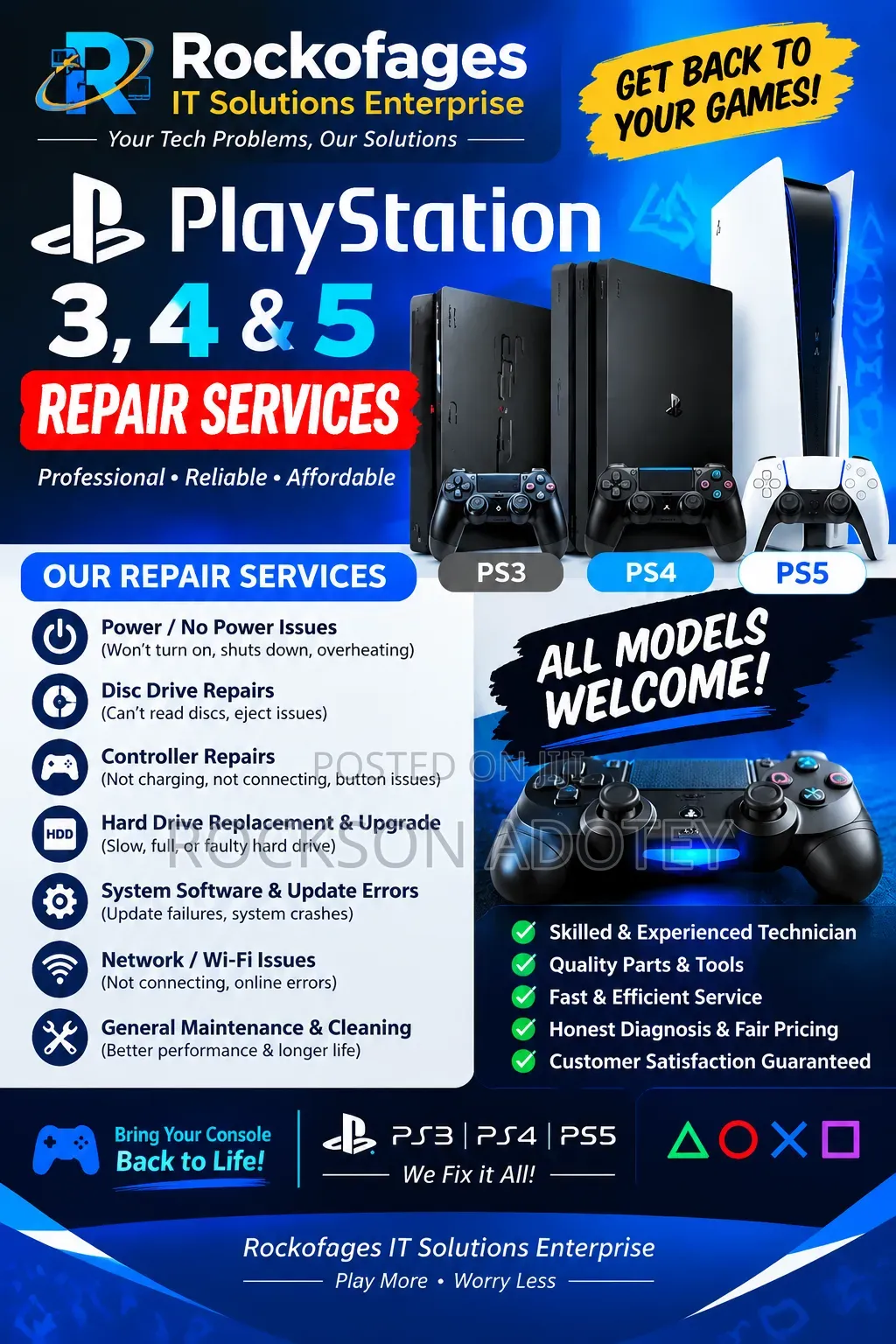 PlayStation 3, 4 & 5 Repair Services