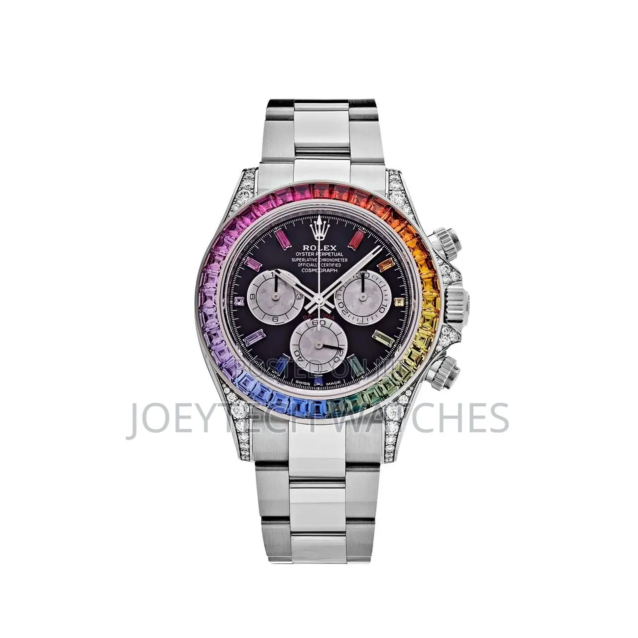 Rolex-Inspired Rainbow Chronograph Luxury Watch – Rose Gold Edition