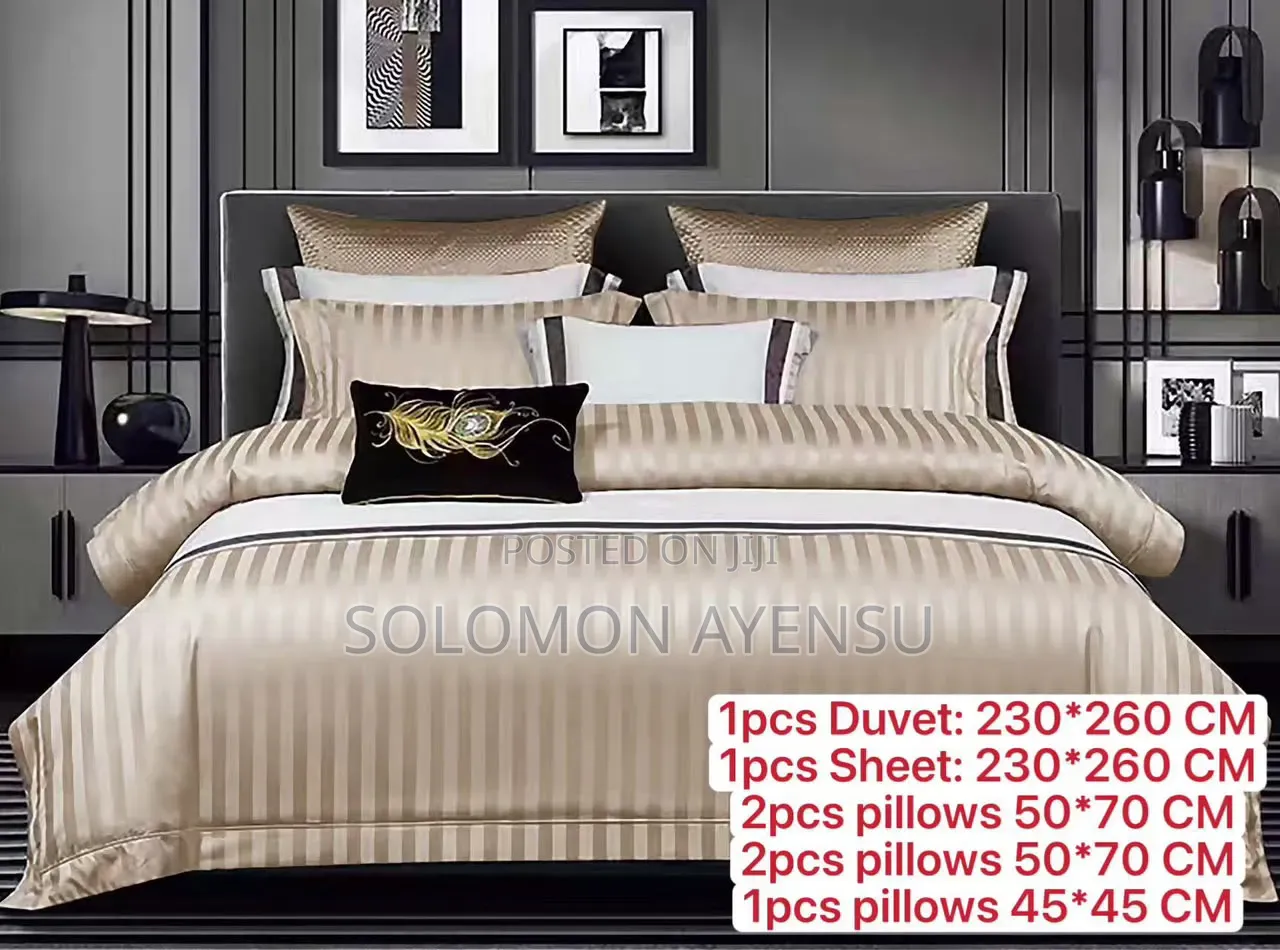 Royal Comfort Camel Gold Satin Striped Duvet & Sheet Set