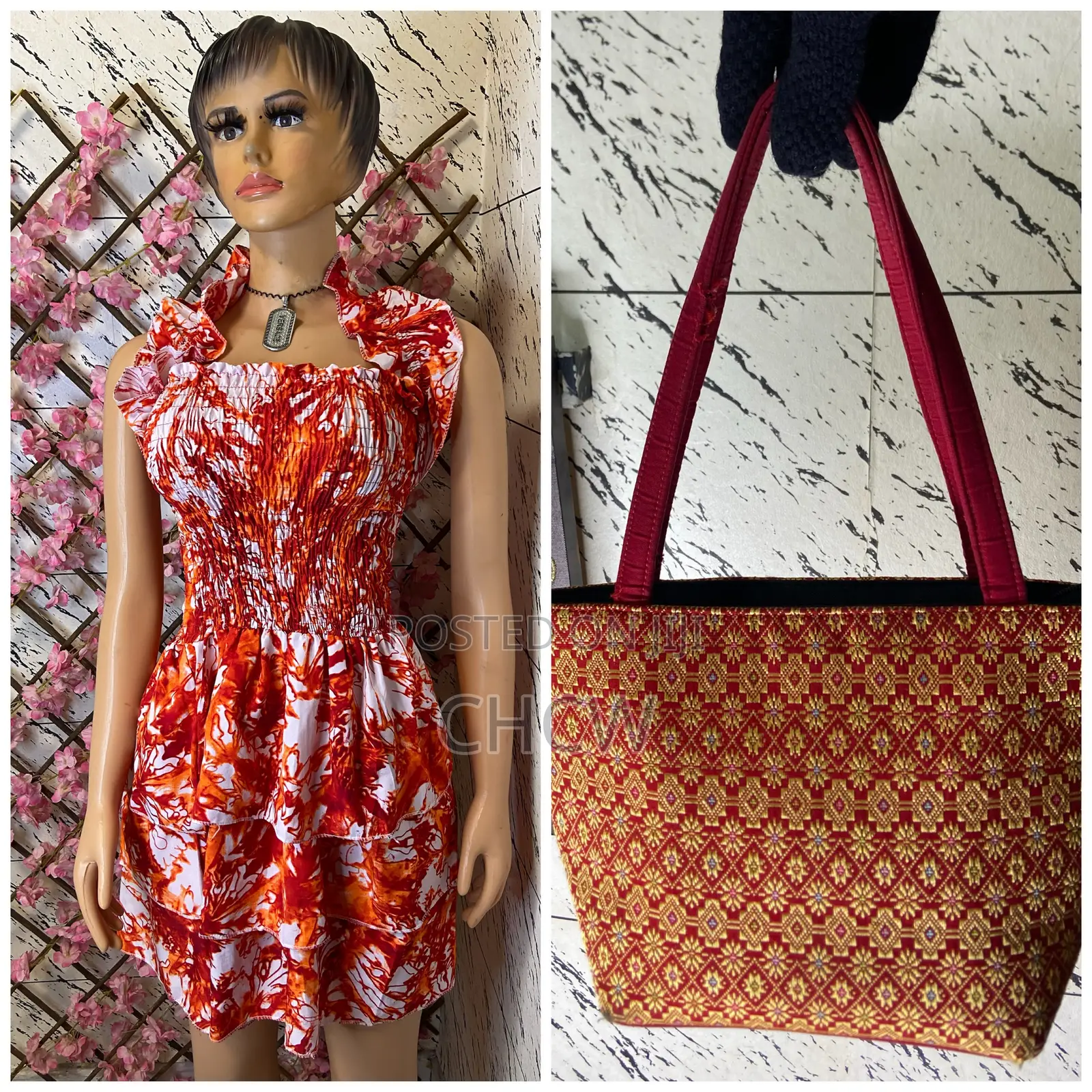 New Ladies Colorful Bodice Dress and a Matching Colorful Bag