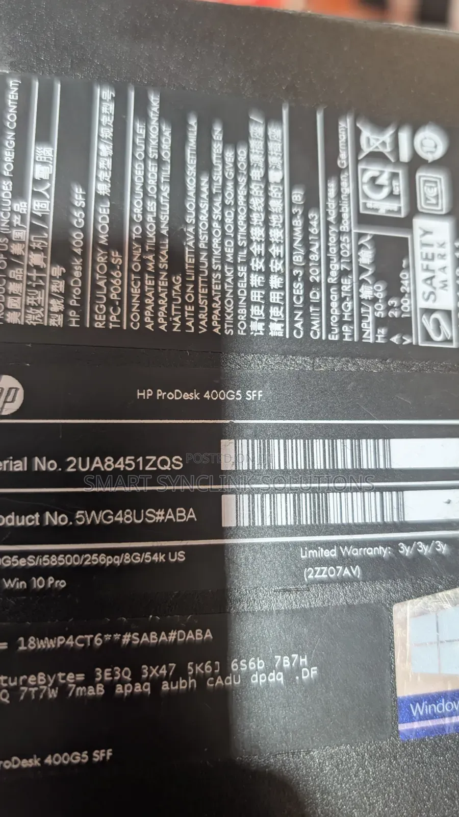 Desktop Computer HP ProDesk 400 G4 8GB Intel Core i5 SSD 256GB