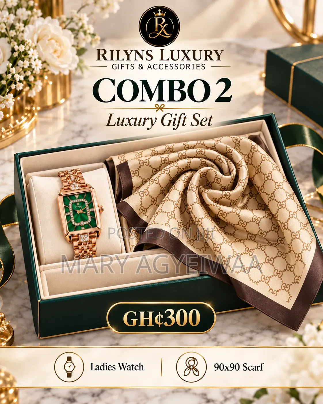 Silk Scarf With Watch Combo