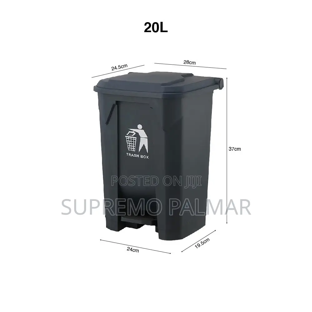20L Dark Grey Pedal Dustbin – Plastic Foot-Operated Trash Bin
