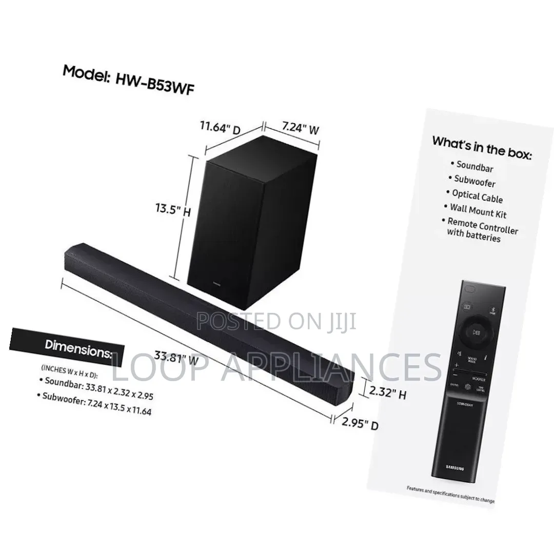 New 360 Watts Samsung HW-B630F 3.1-Channel Soundbar - B53WF