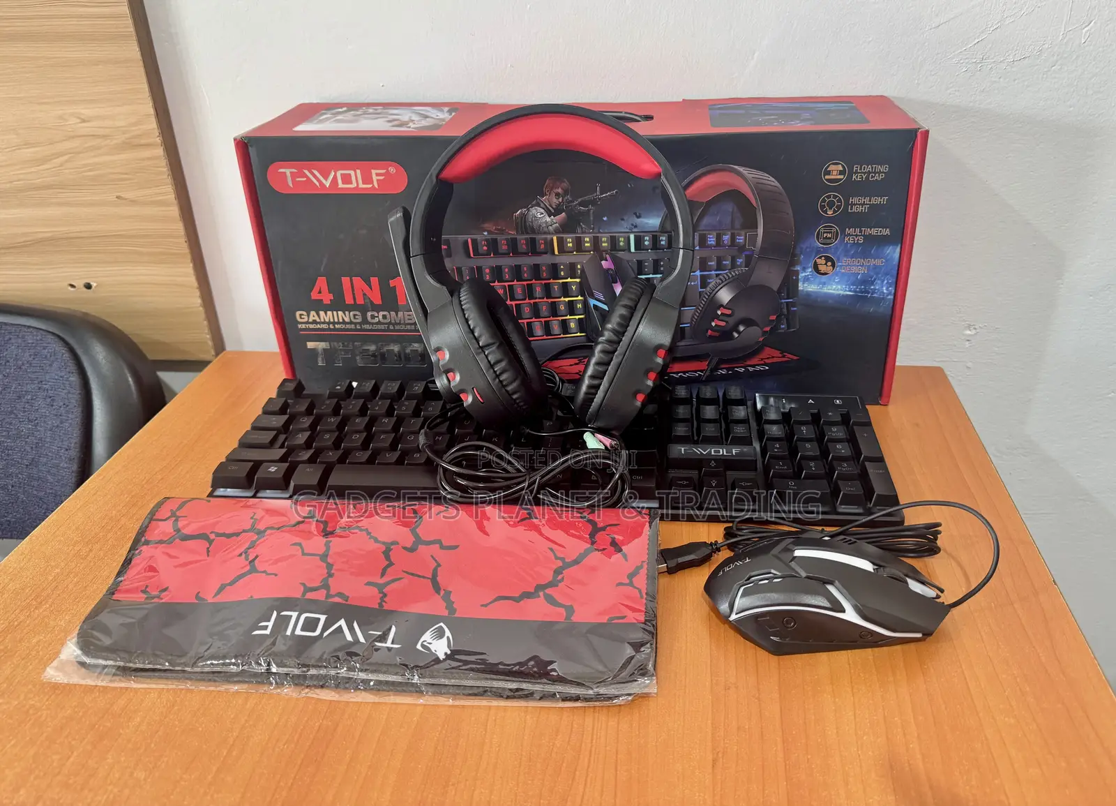 T-Wolf 4in1 Gaming Combo: Keyboard, Mouse Heaphone & Mouse Pad - TF800