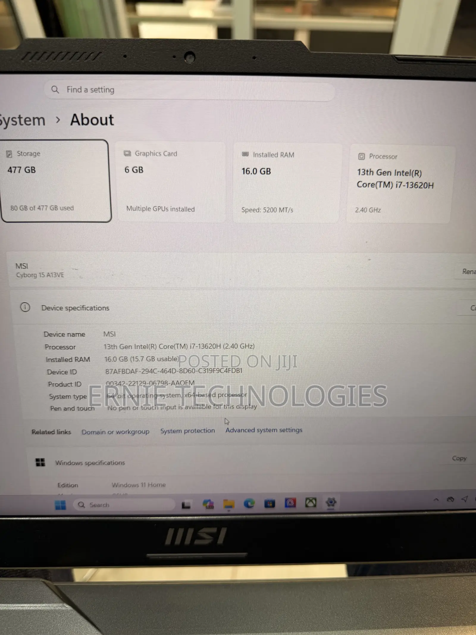 Laptop MSI Cyborg 15 16GB Intel Core i7 SSD 512GB