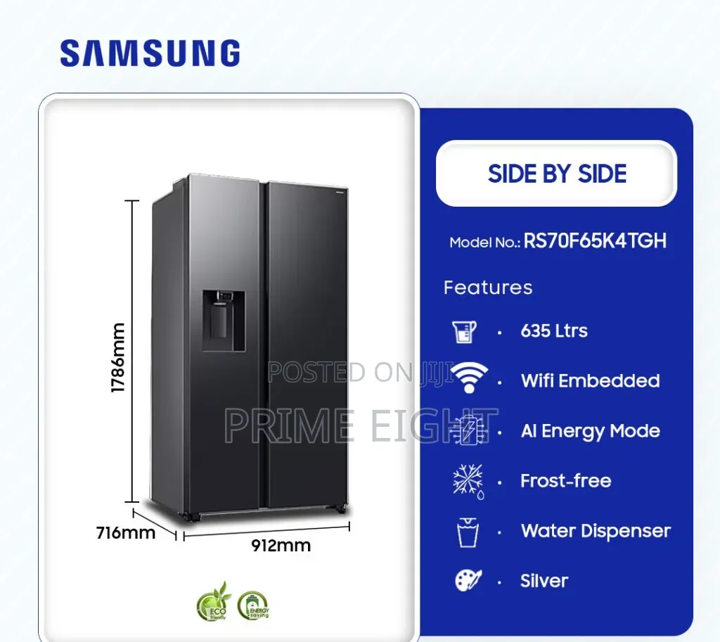 Samsung 635L Side by Side Refrigerator RS70F65K4TGH
