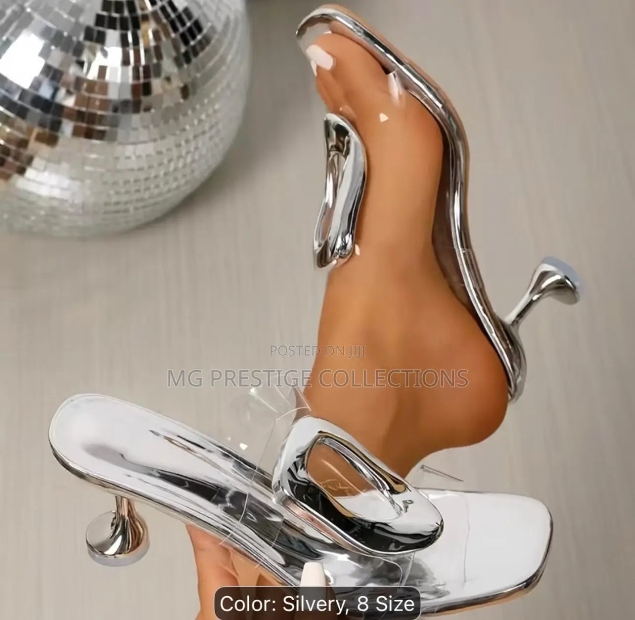 Elegant Champagne Transparent Heels With Gold Buckle