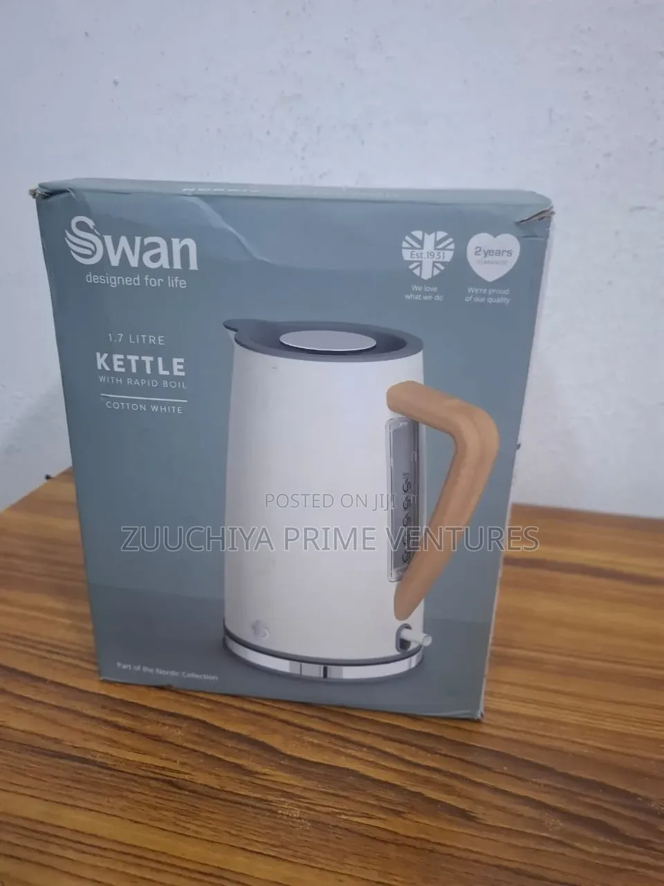 Swan 1.7l Wood Stainless Steel White Kettle From Uk