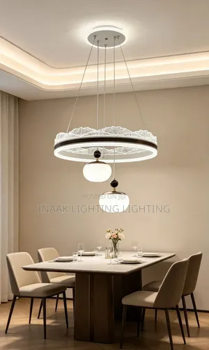 Luxury Crystal Crown Ring Chandelier With 2 Milky Globe Pendants