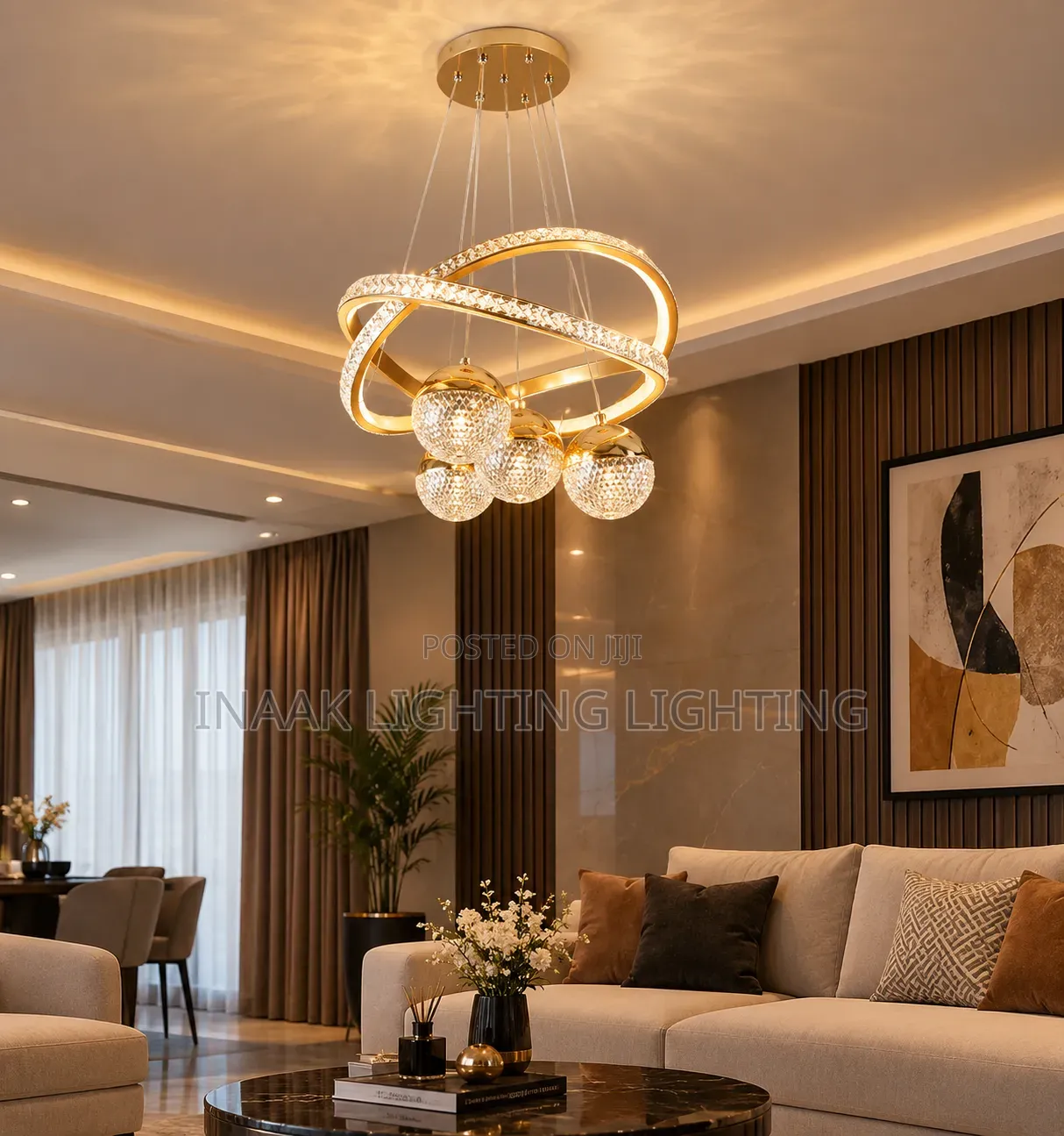 Gold Crystal Rings With 5 Crystal Ball Pendant Light