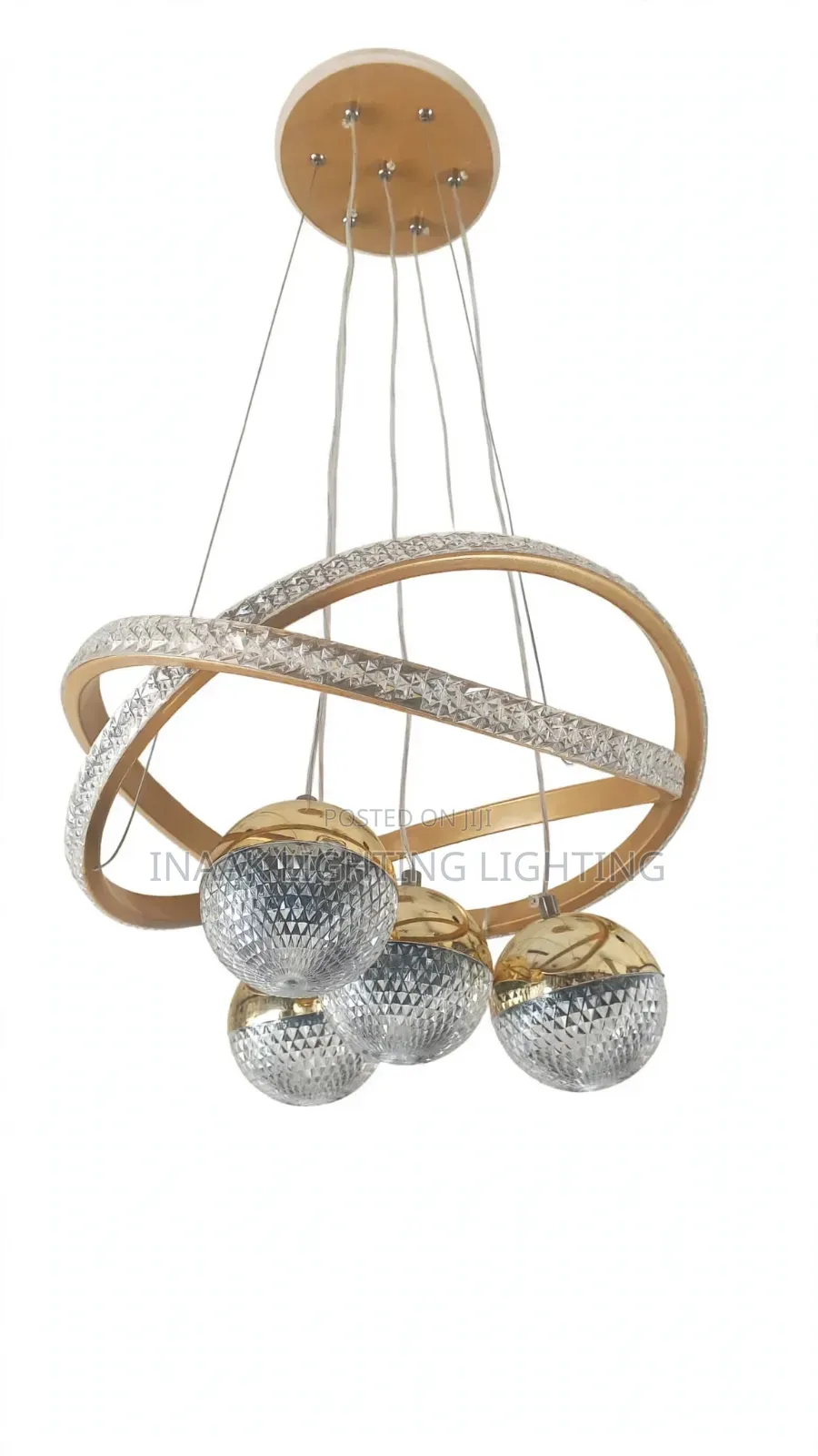 Gold Crystal Rings With 5 Crystal Ball Pendant Light