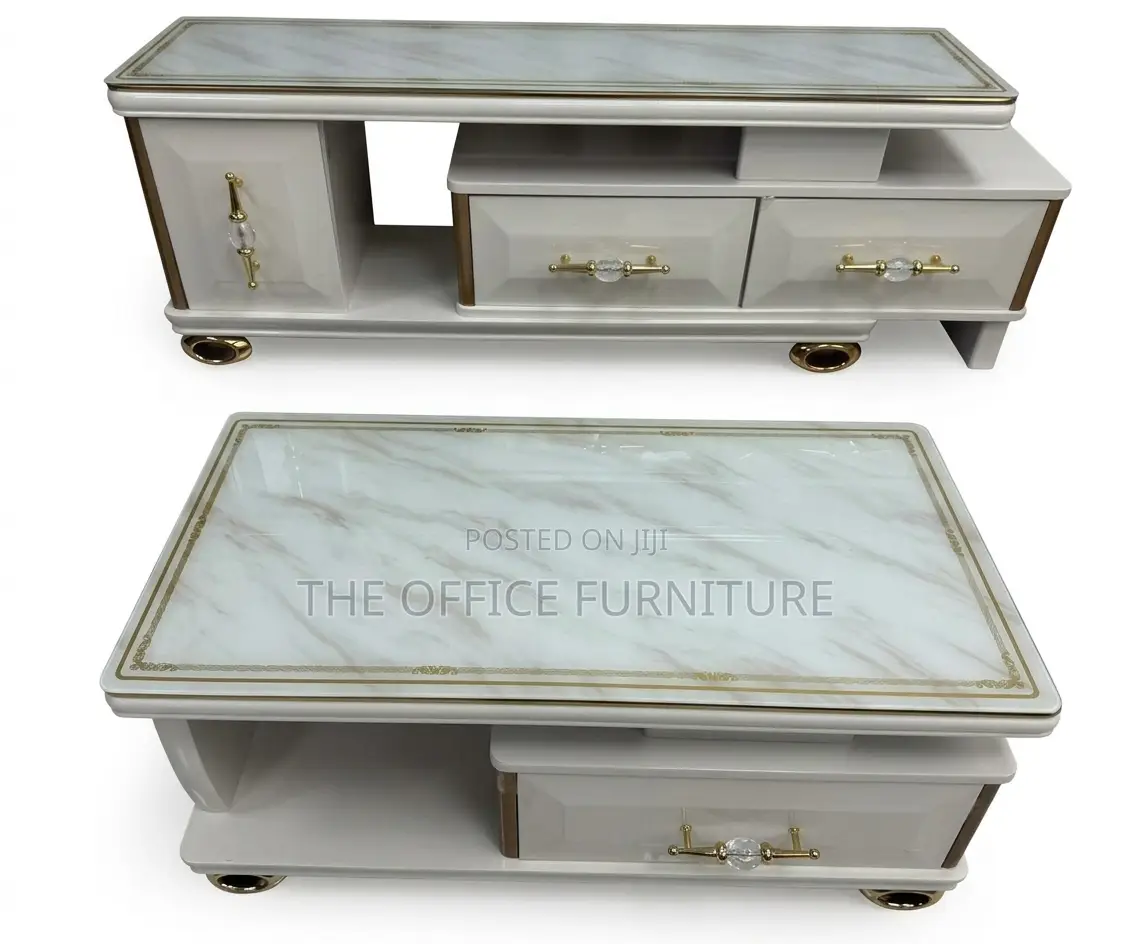 Marble-Top TV Stand and Matching Coffee Table Set