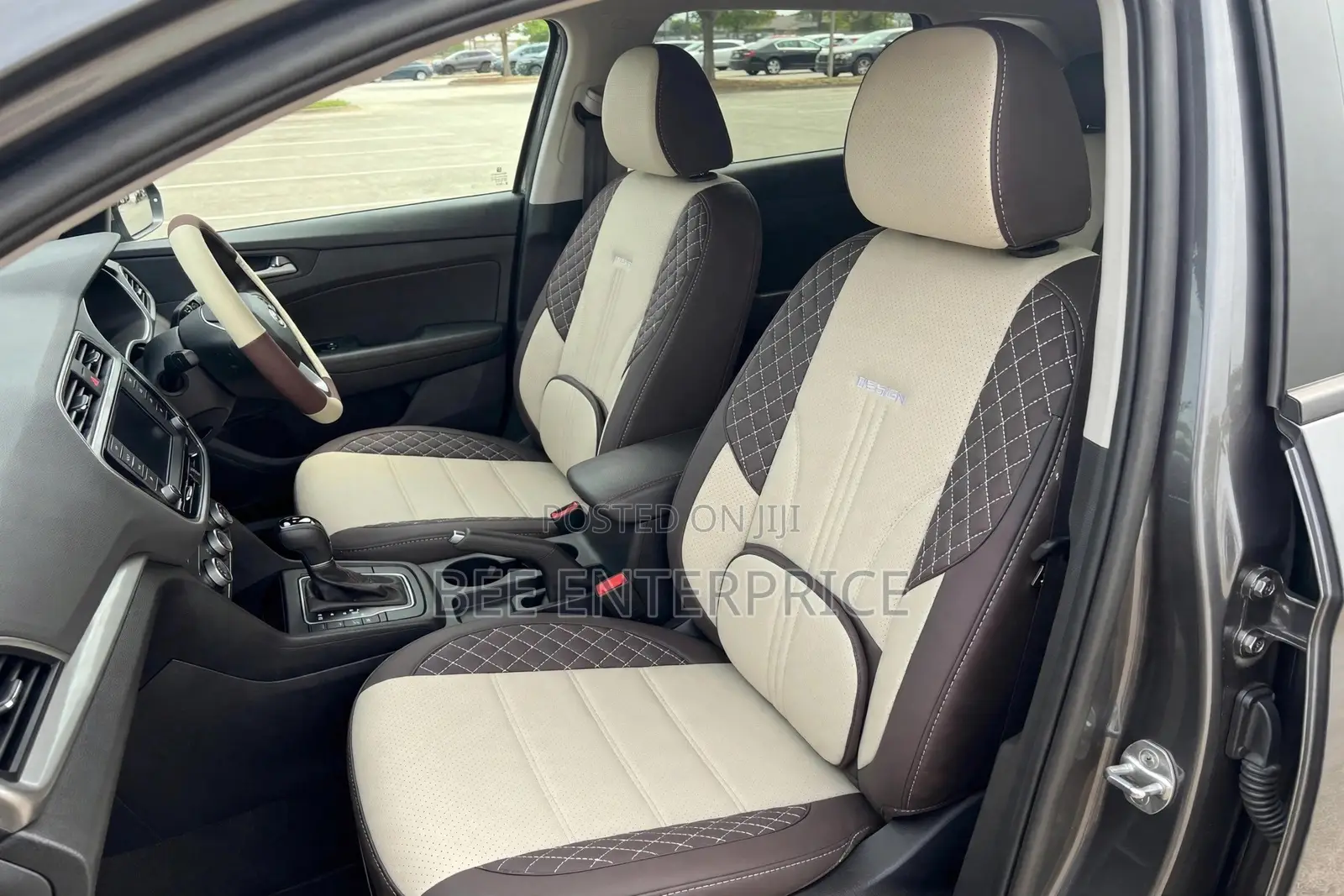Cream and Brown Luxury Design Car Seat Cover- Full Set