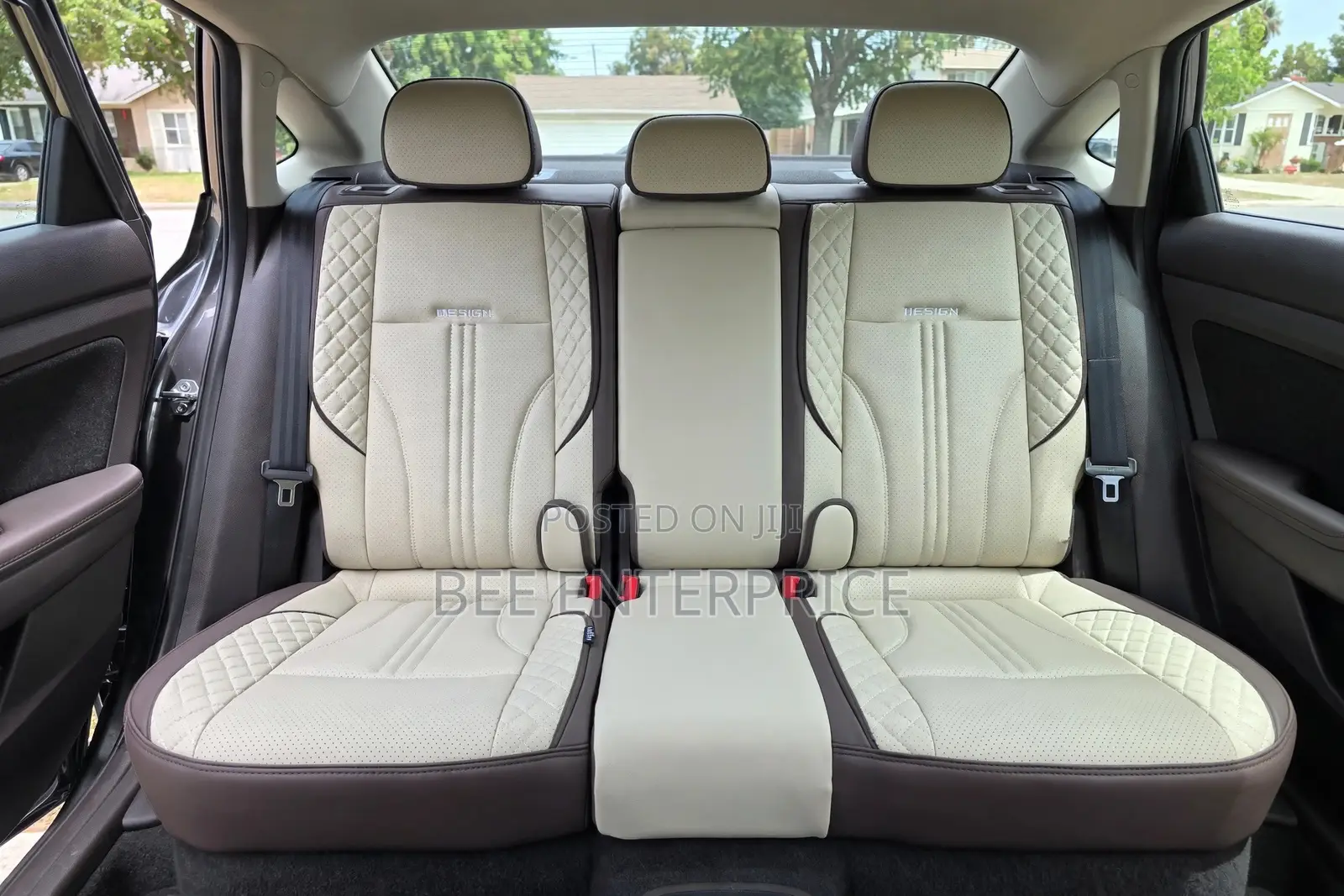 Cream and Brown Luxury Design Car Seat Cover- Full Set