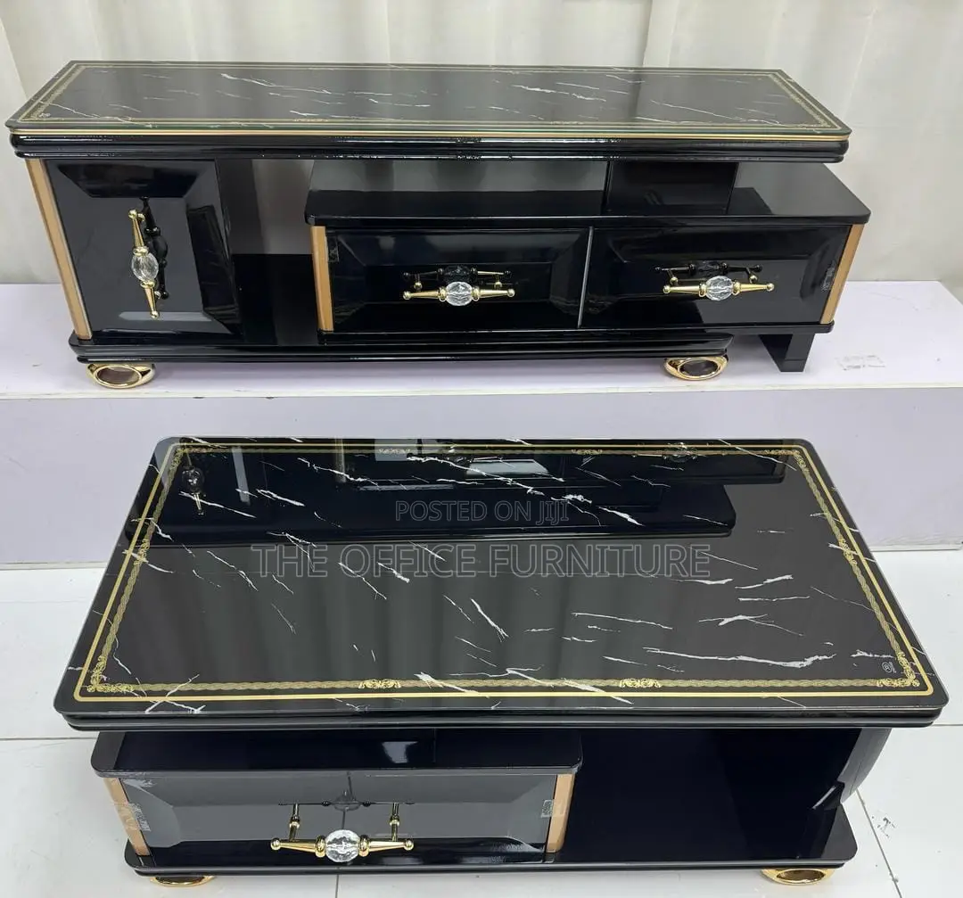 Marble-Top TV Stand and Matching Coffee Table Set