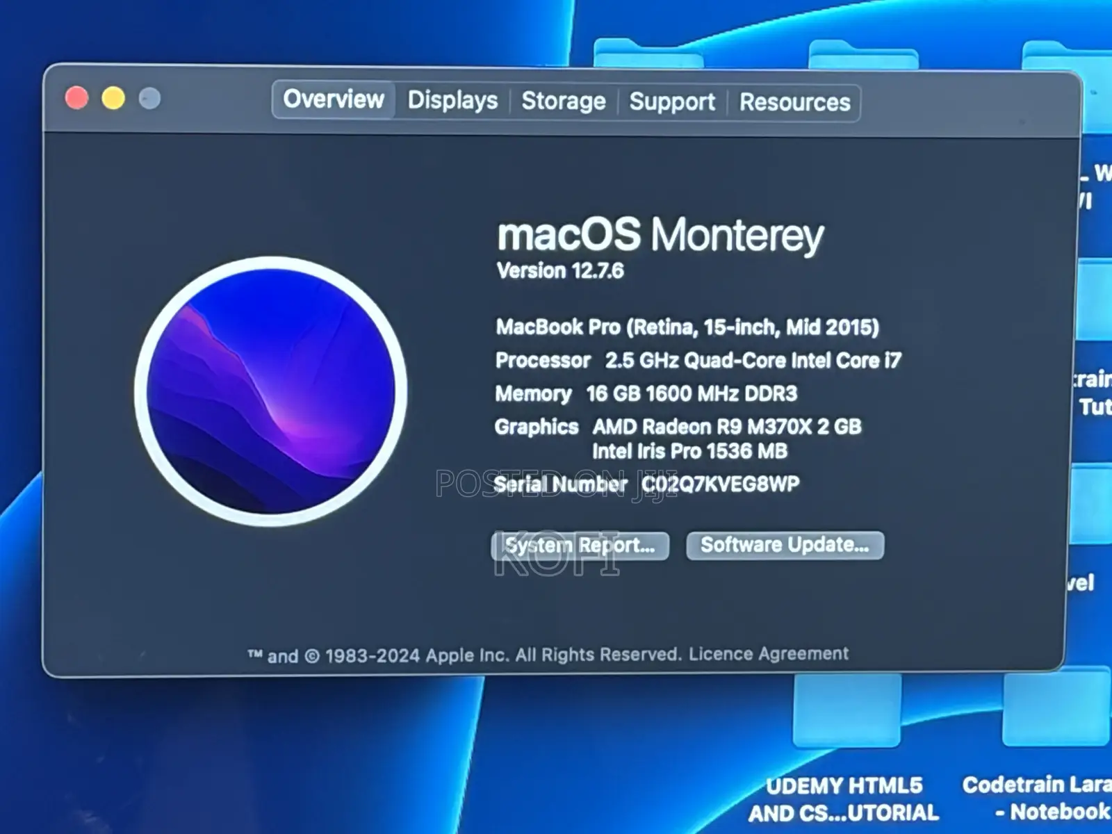 Laptop Apple MacBook Pro 2015 16GB Intel Core i7 SSD 512GB