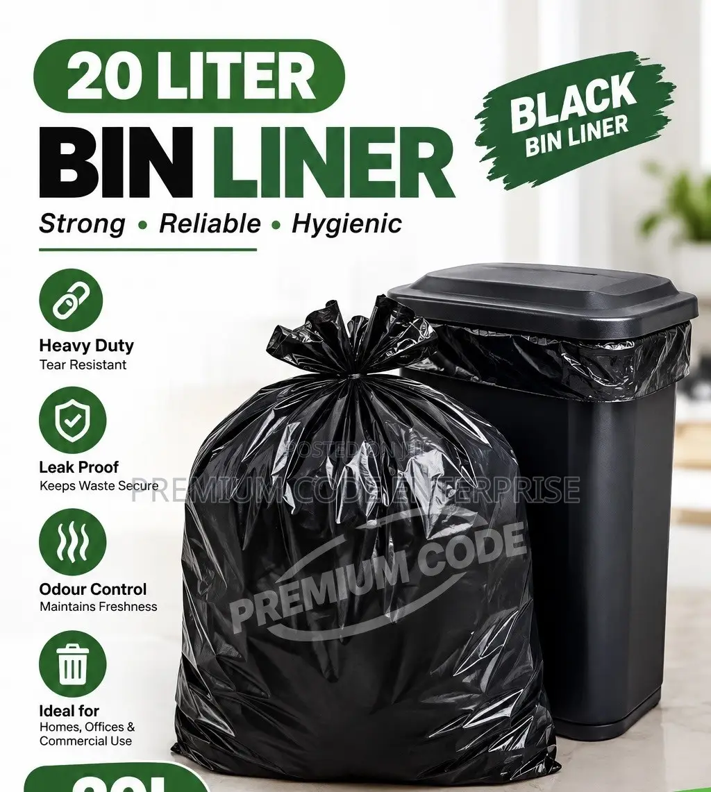 20 Liter Bin Liner BLACK, Carton - 1500pcs Per Bag
