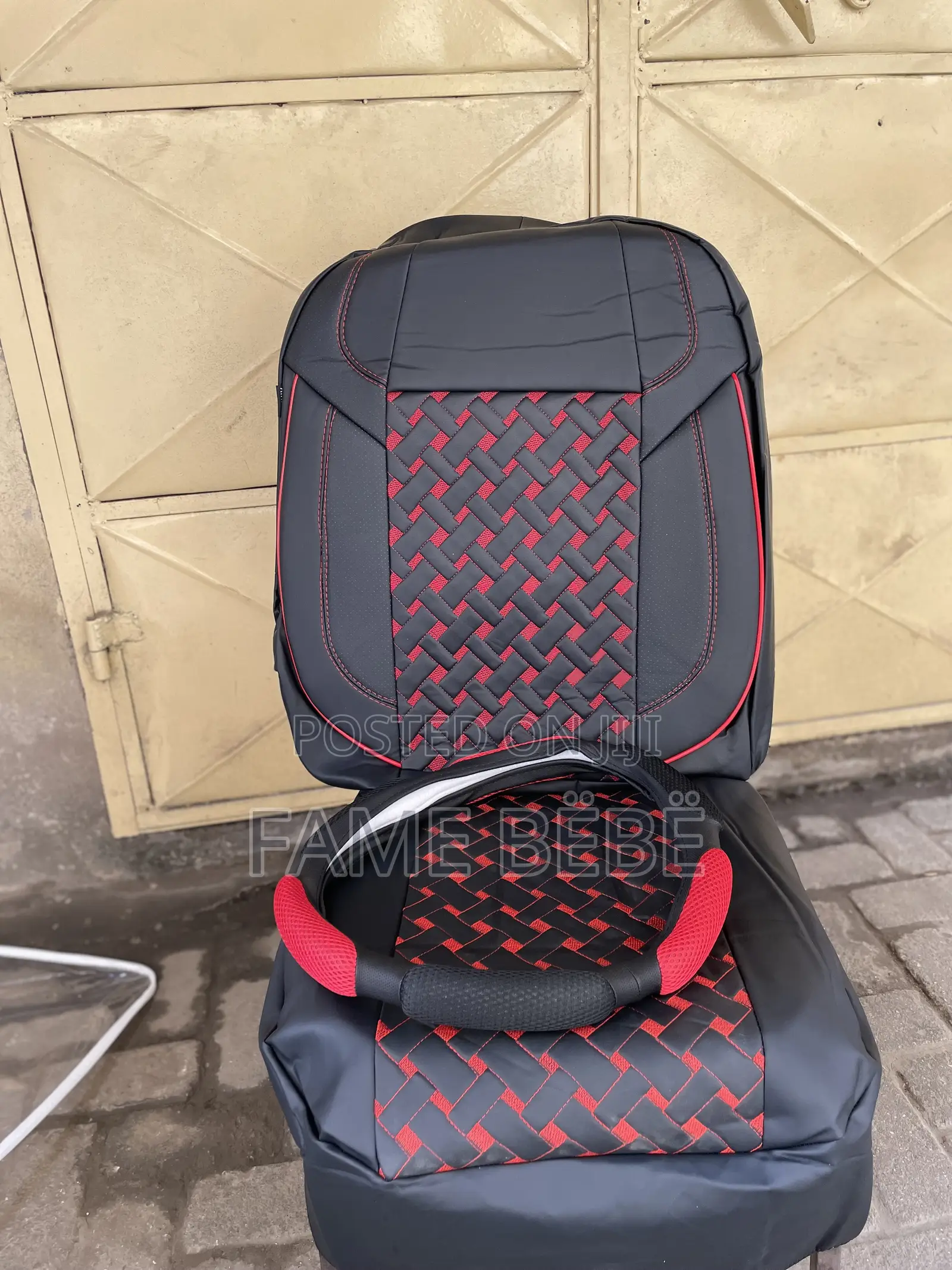 Premium Black & Red Basket-Weave Design