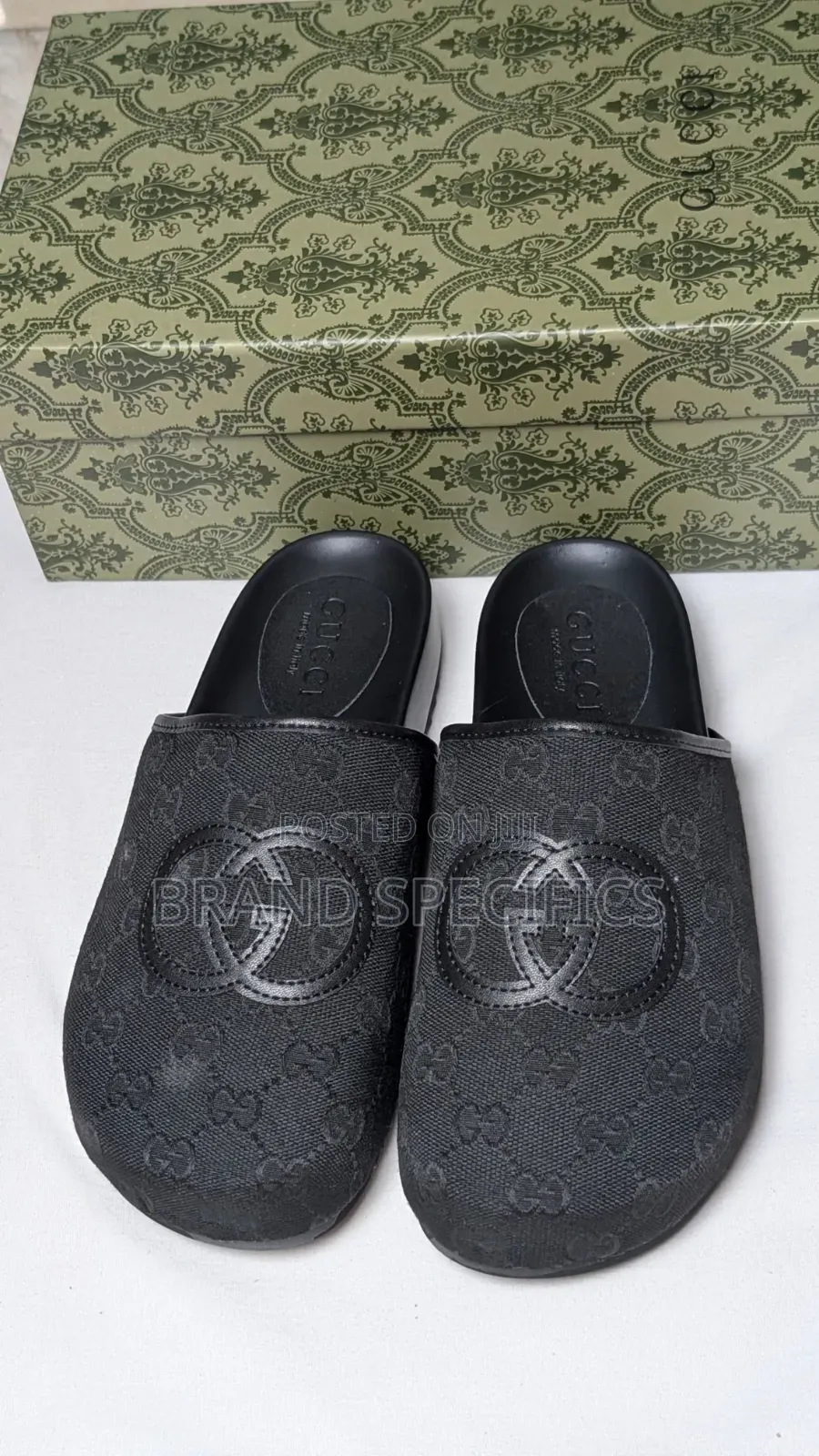Unisex Black Monogram Gucci Slippers
