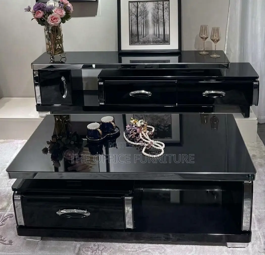 Luxury 2-Piece Black High-Gloss TV Stand & Coffee Table Set