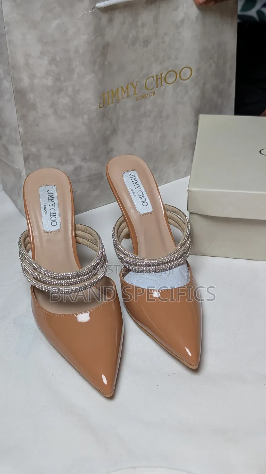 Nude Rhinestone Pointed-Toe Mule Jimmy Choo Heels