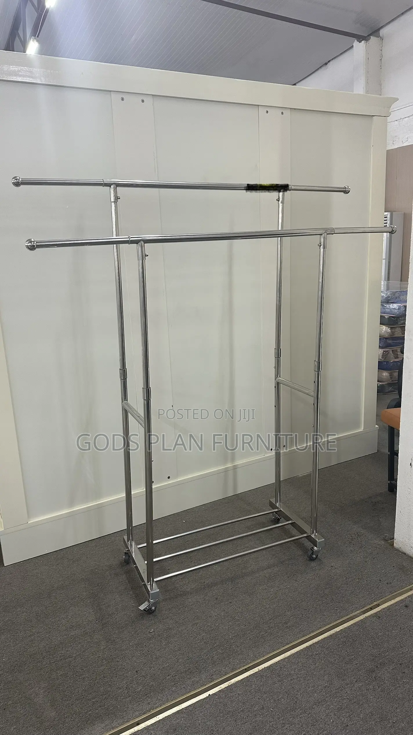 Double Rod-Adjustable Rolling Garment Rack