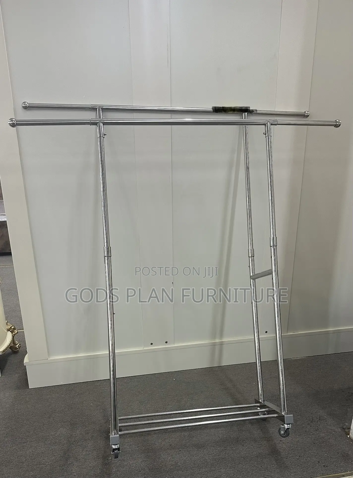 Double Rod-Adjustable Rolling Garment Rack