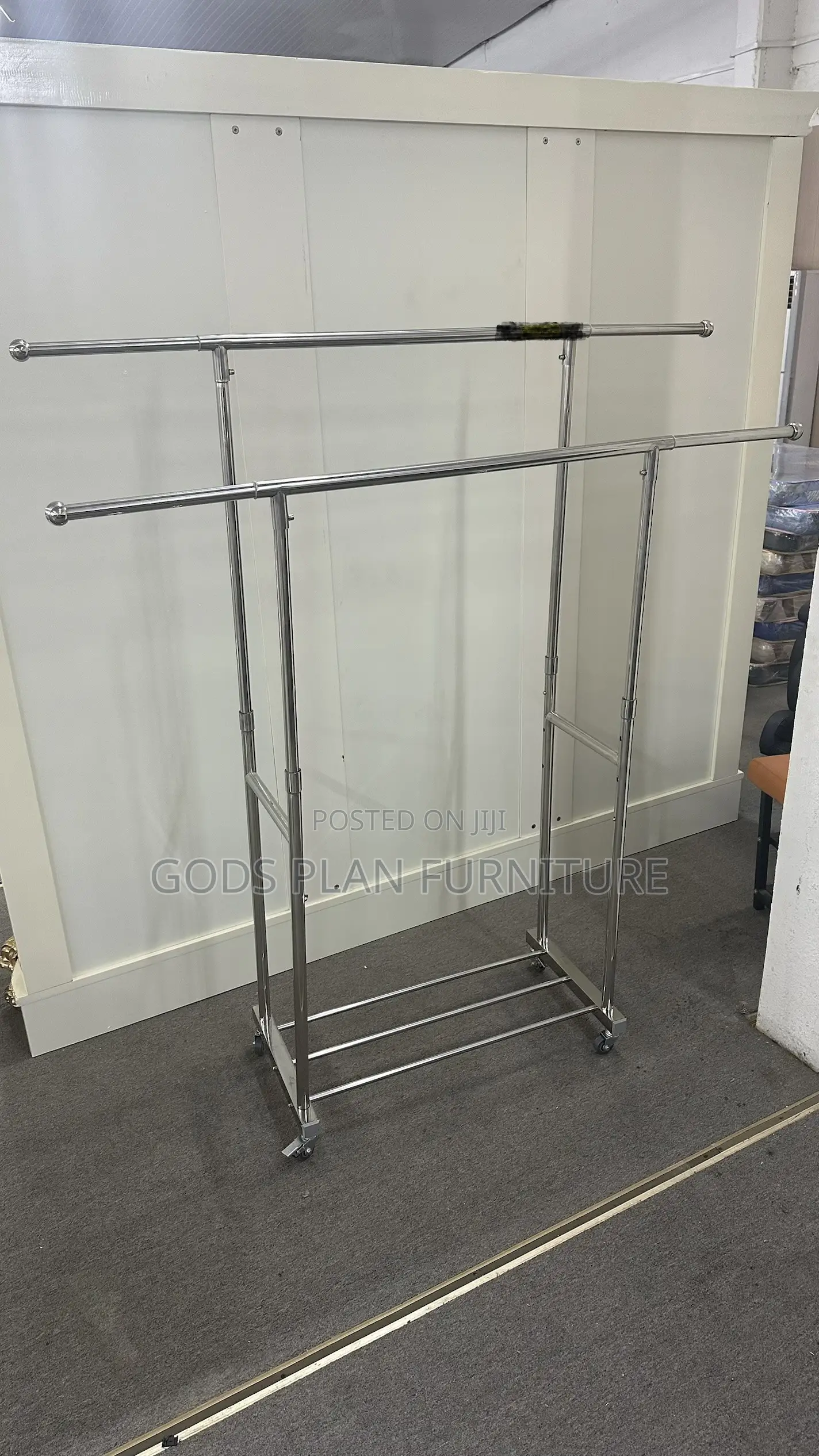 Double Rod-Adjustable Rolling Garment Rack