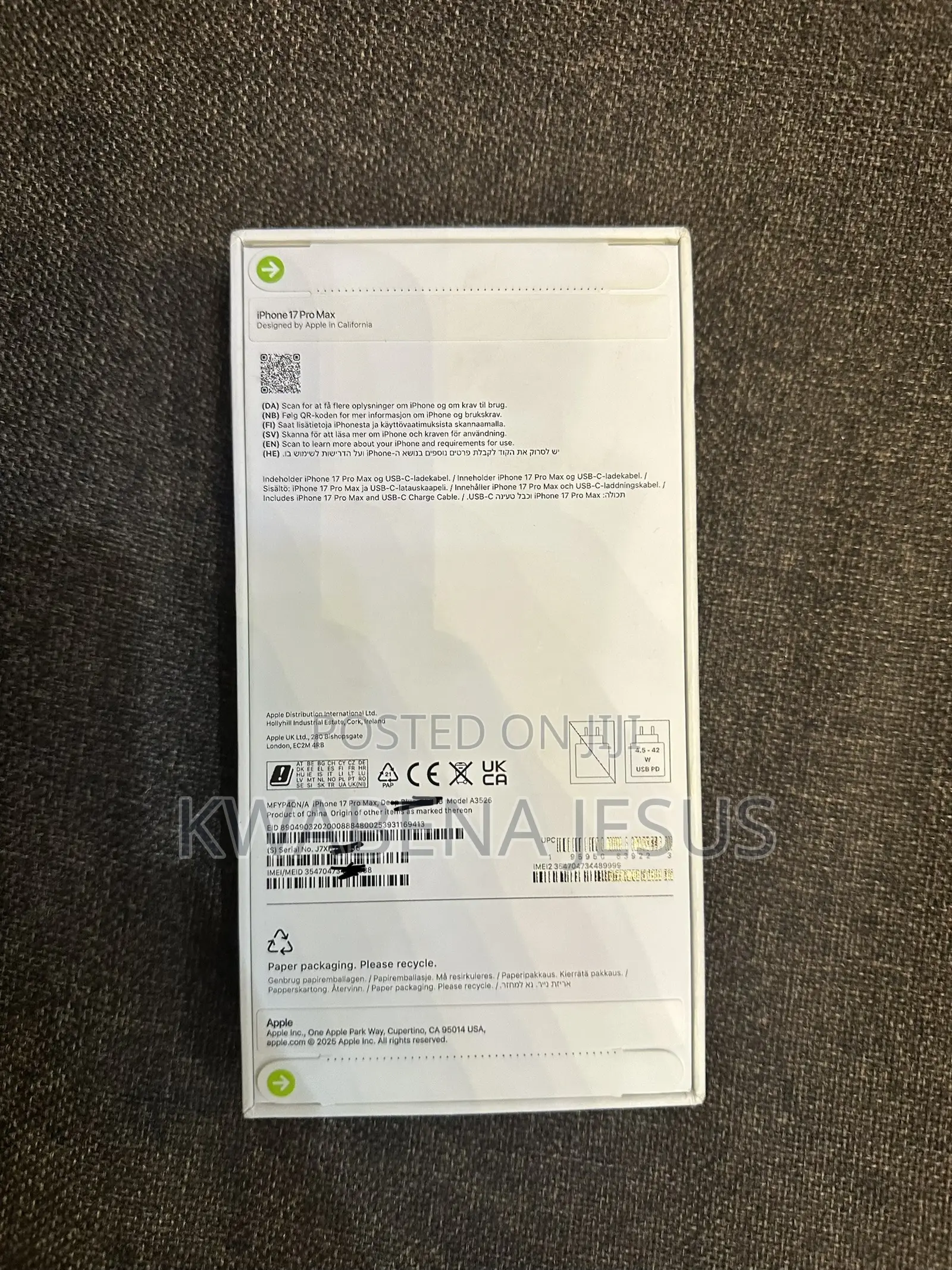 New Apple iPhone 17 Pro Max 2 TB Blue