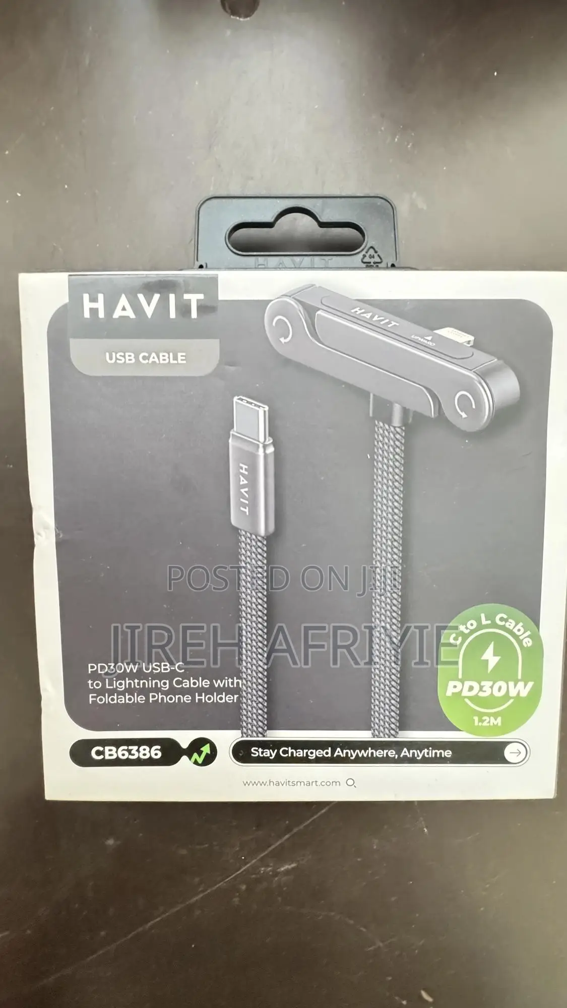 HAVIT USB-C to Lightning Cable With Foldable Phone Holder 30W 1.2M