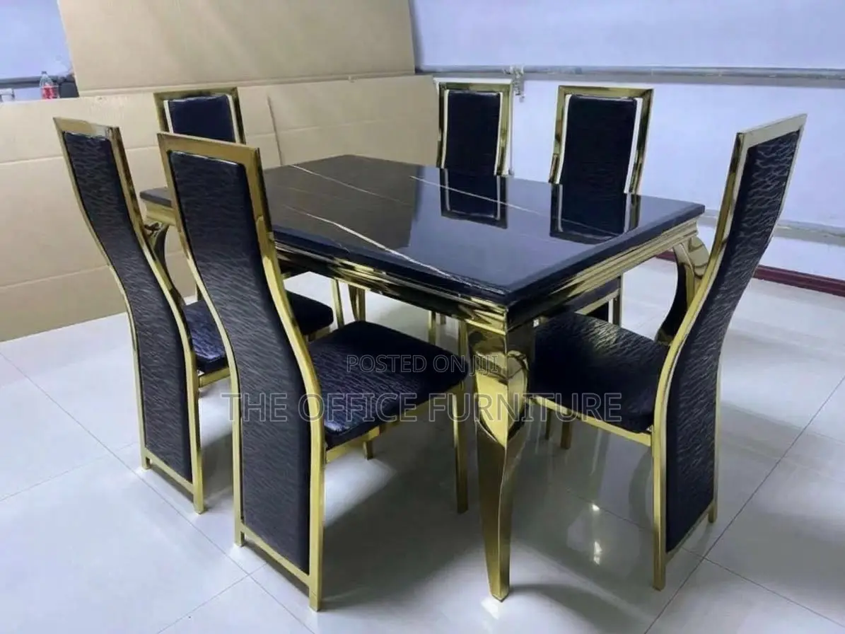 Luxury 7-Piece Gold & Black Marble Dining Set