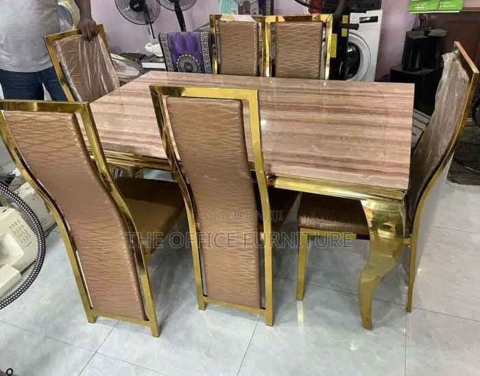 Luxury 7-Piece Gold & Black Marble Dining Set