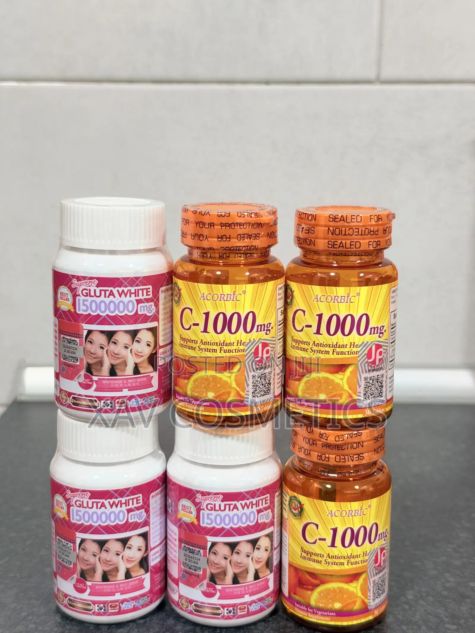 Gluta White and Vitamin C Pills All for 540gh