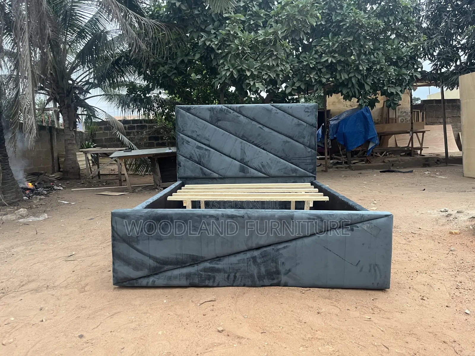 Double Bed Frame , Woodland Furniture Slate Geometric Bed