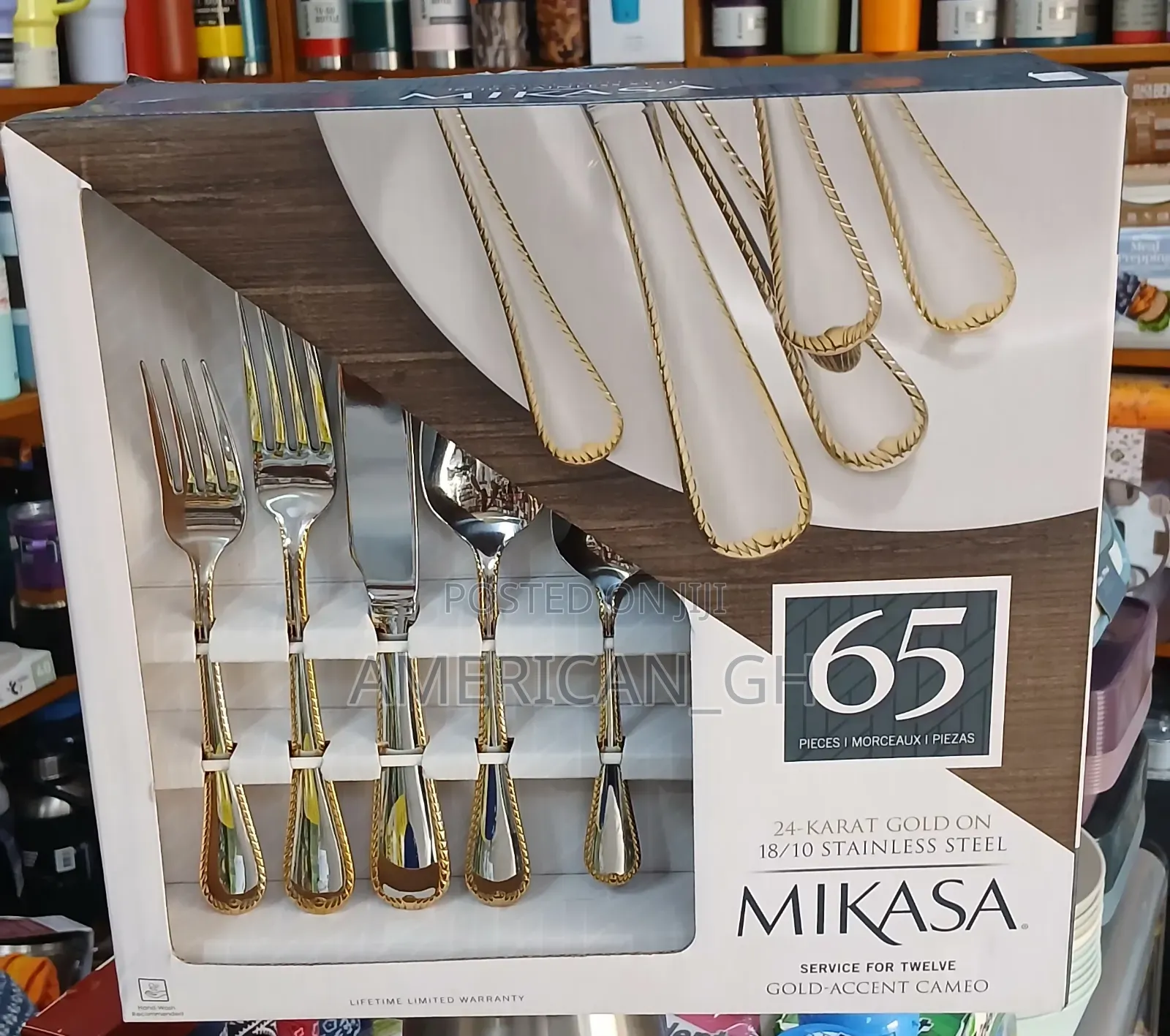 24 Karat Gold on 18/10 Stainless Steel Mikasa 65 Pieces Cutlery Set