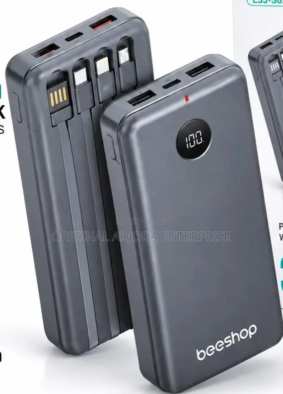37000mAh Portable Power Bank With 4 Built-in Charging Cables