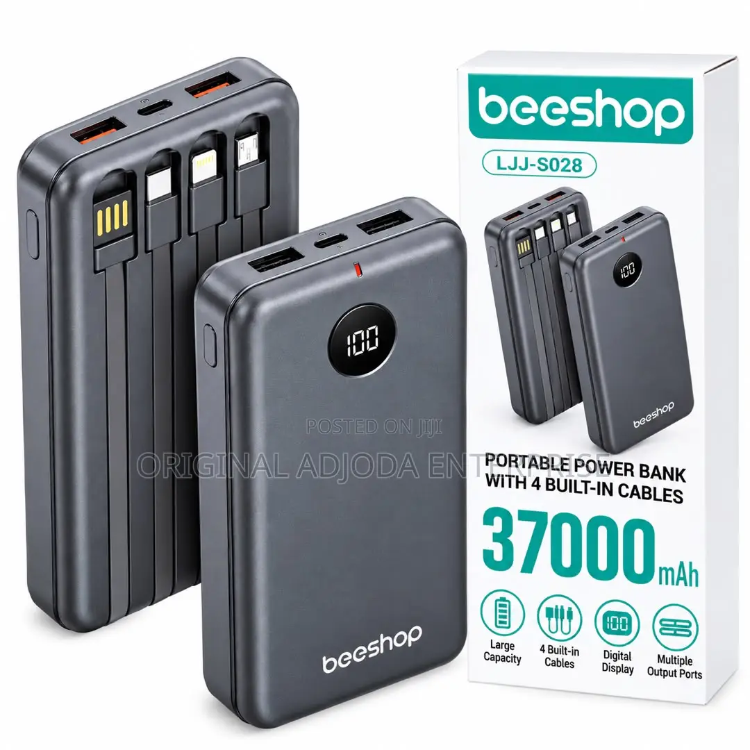 37000mAh Portable Power Bank With 4 Built-in Charging Cables