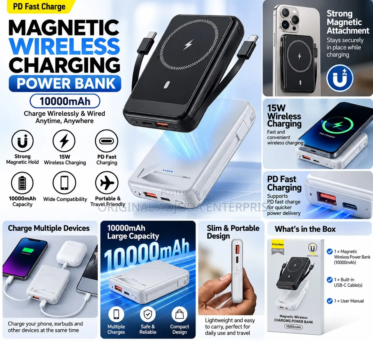 Magnetic Wireless Charging Power Bank – 15W Wireless Charging