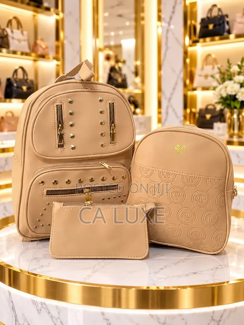 Quality 3in1 Multi-Piece Women's Backpack Set With Gold-Toned Stud