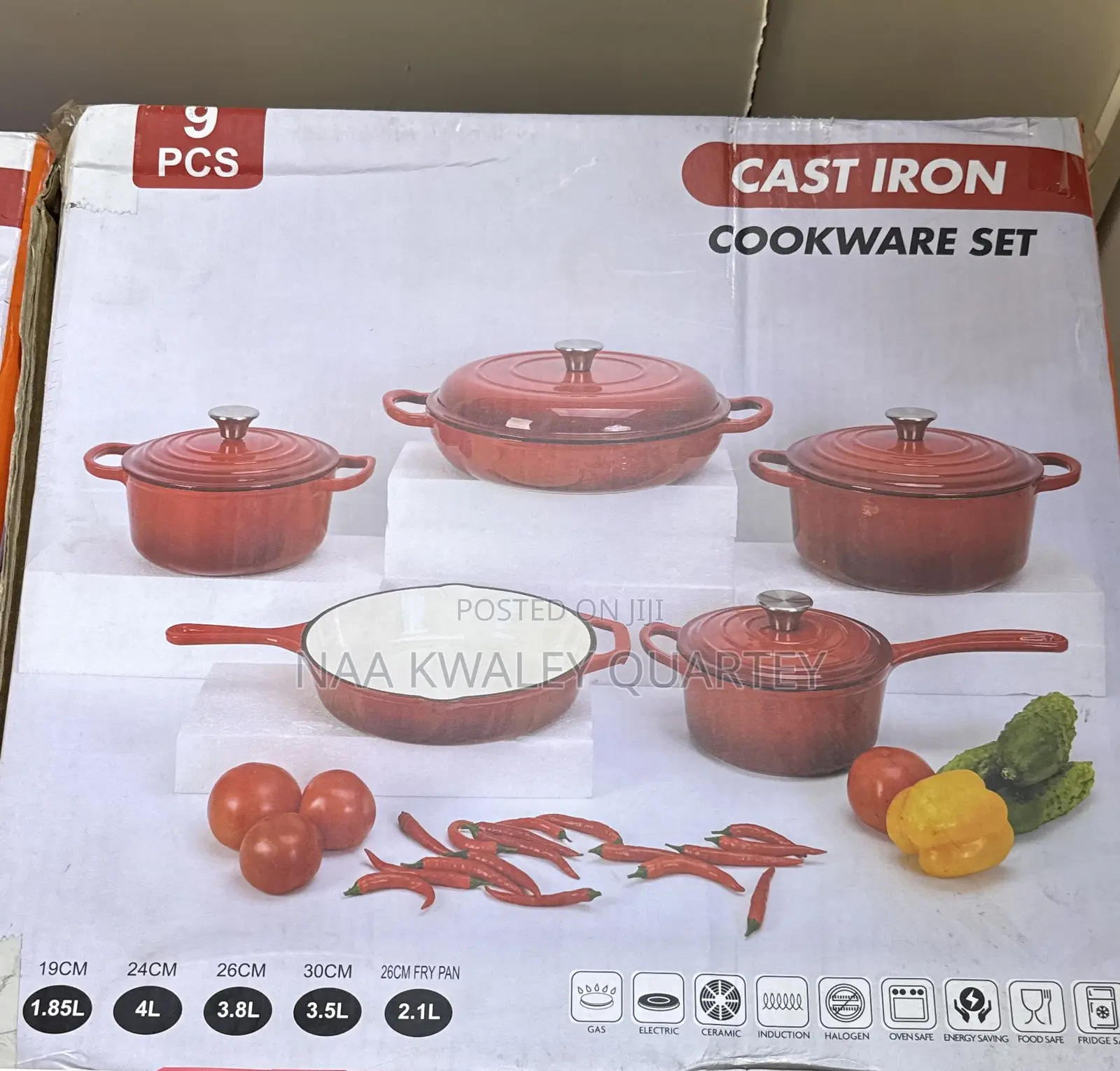 9pcs Cast on Iron Cookware Set