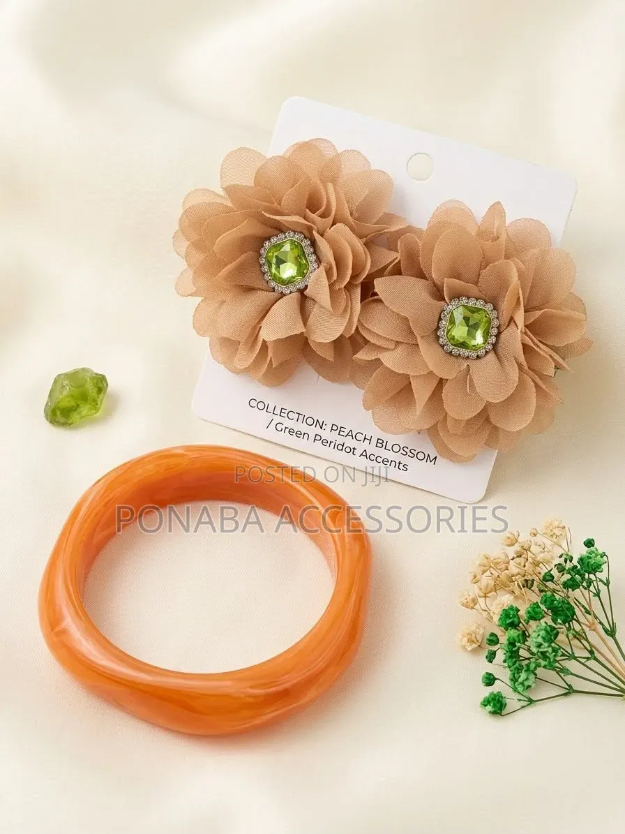Acrylic Bangle and Floral Earring