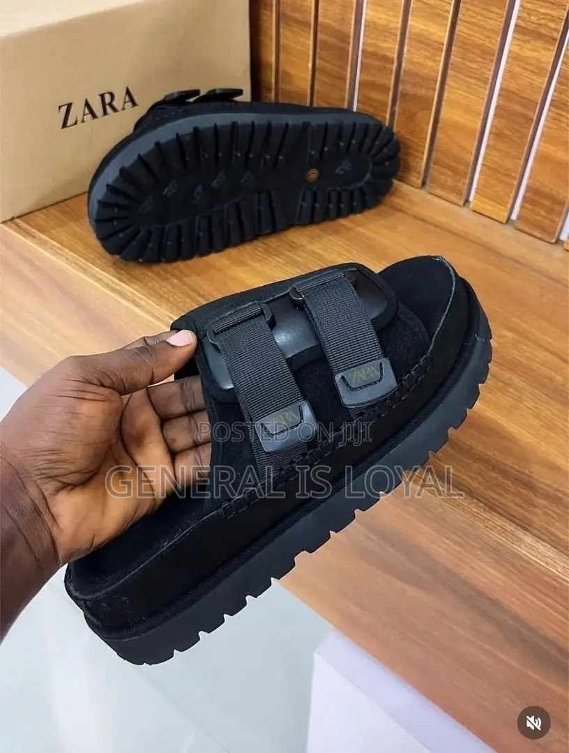 Zara Black Platform Double-Strap Slide Sandals