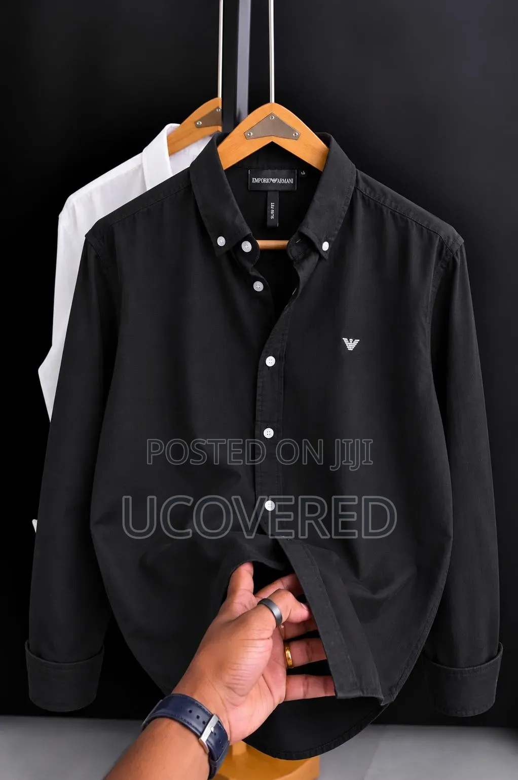 Branded White Long-Sleeve Button-Down Shirt
